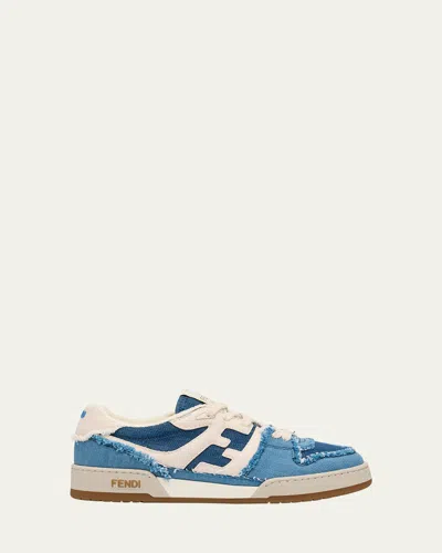 FENDI MATCH DISTRESSED DENIM SNEAKERS