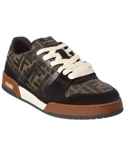 Fendi Match Ff Jacquard Fabric And Suede Sneakers In Black