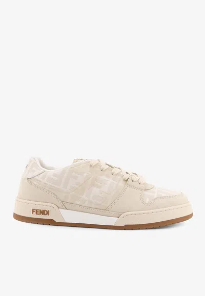 Fendi Match Ff Jacquard And Leather Sneakers In Neutral
