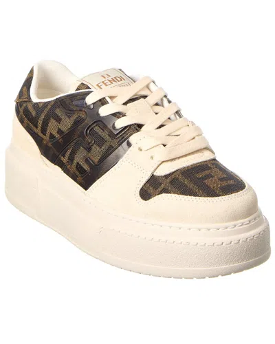 Fendi Match Ff Jacquard & Suede Platform Sneaker In Brown