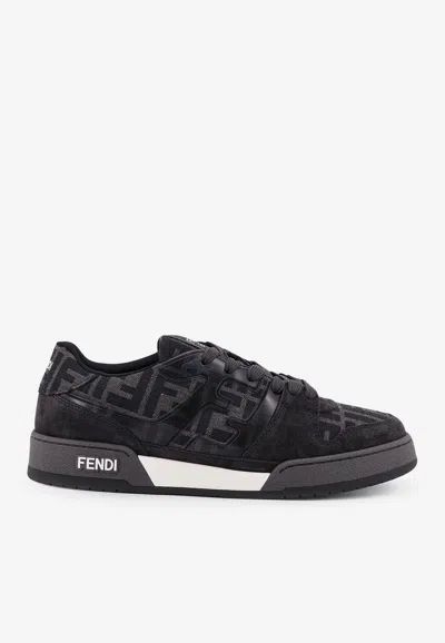 Fendi Match Sneakers In Ff Jacquard Fabric And Suede In Gray