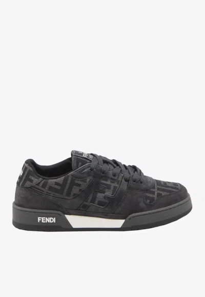 Fendi Match Sneakers In Ff Jacquard Fabric And Suede In Gray