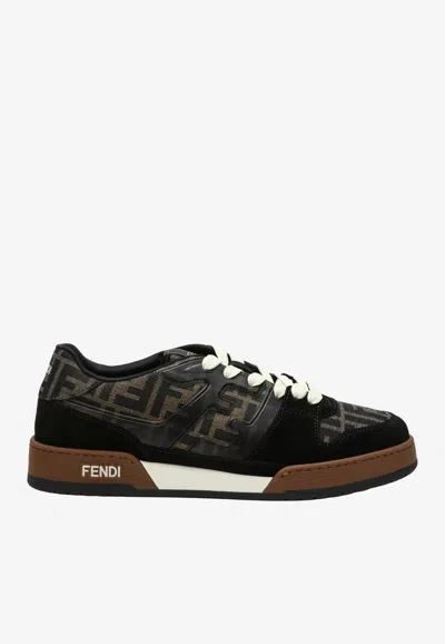 Fendi Match Ff Jacquard Fabric And Suede Sneakers In Black