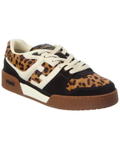 Fendi Match Haircalf & Suede Sneaker In Brown