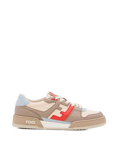 FENDI MATCH LEATHER AND CANVAS SNEAKERS