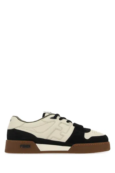 Fendi Match Leather And Suede Sneaker For Men In Brown