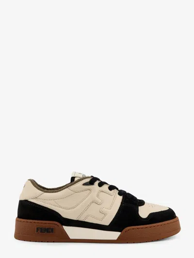 Fendi Leather Sneakers With Suede Inserts In Multi
