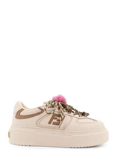 Fendi Match Leather Platform Sneakers With Charms In Neutral