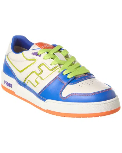 Fendi Men Leather Sneakers With Ff Lateral Logo In Blue