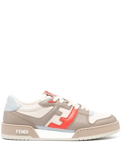 Fendi Match Leather Sneakers In Grey