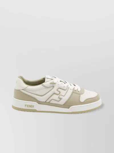 Fendi Match Leather Sneakers Perforated Toe In White