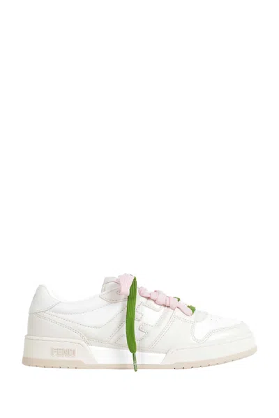 Fendi Match Leather Sneakers In White