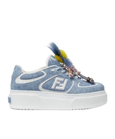 Fendi Match Light Blue Denim-effect Suede Platform Low-tops