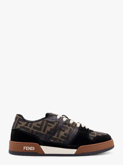 Fendi Match Low-top Ff Jacquard Fabric And Suede Sneakers In Beige