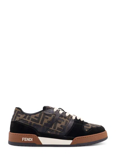 Fendi Match Low-top Ff Jacquard Fabric And Suede Sneakers In Multi