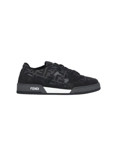 Fendi Match Sneakers In Ff Jacquard Fabric And Suede In Gray