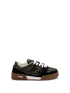 Fendi Match Suede Sneakers With Jacquard Ff Fabric Inserts In Black