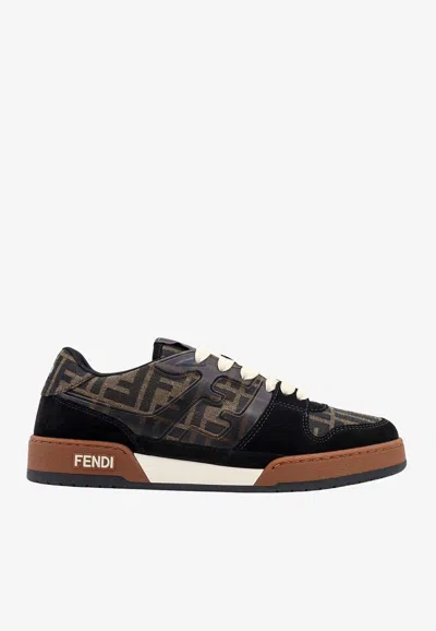 Fendi Match Ff Jacquard Fabric And Suede Sneakers In Black