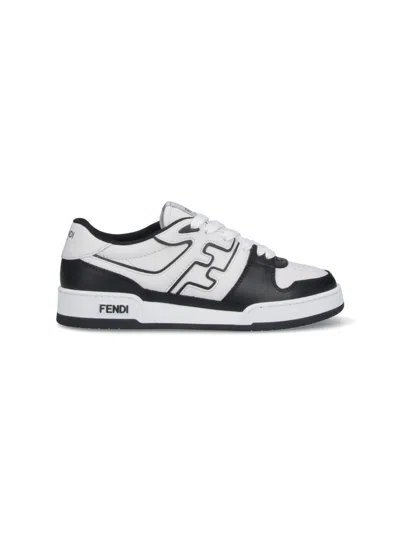 Fendi Leather Sneakers With Ff Lateral Logo In Black
