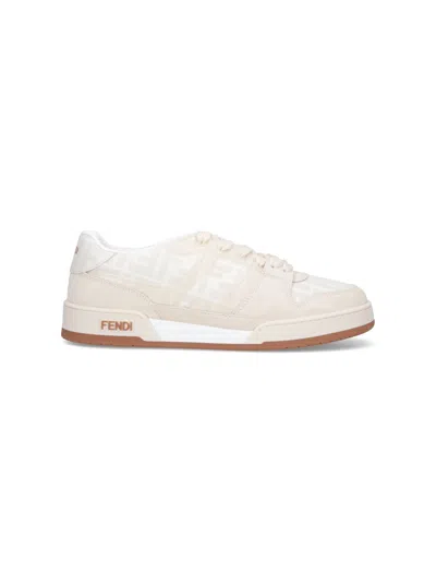 Fendi Match Ff Jacquard And Leather Sneakers In Neutral