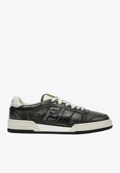 Fendi Match Low-top Sneakers In Vintage Leather In Black