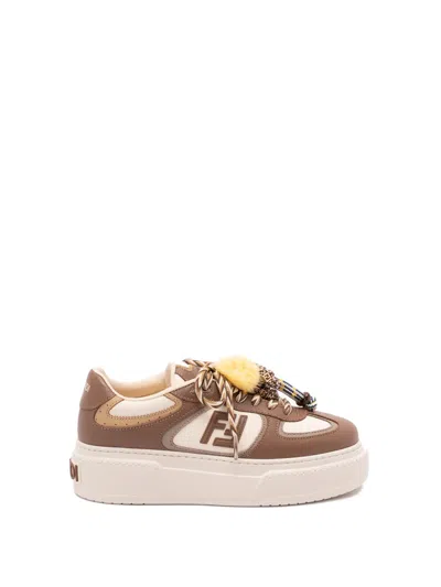 Fendi ` Match Mix` Sneakers With Charms In Brown