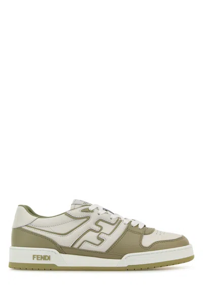 Fendi Leather Perforated Toe Rubber Sole Sneakers In Multicoloured