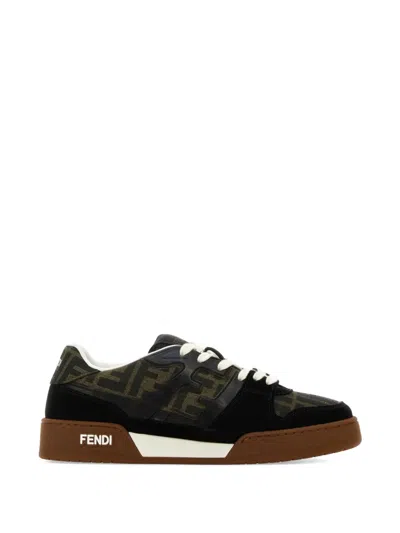 Fendi Match Sneaker In Black Fabric And Suede Women In Brown