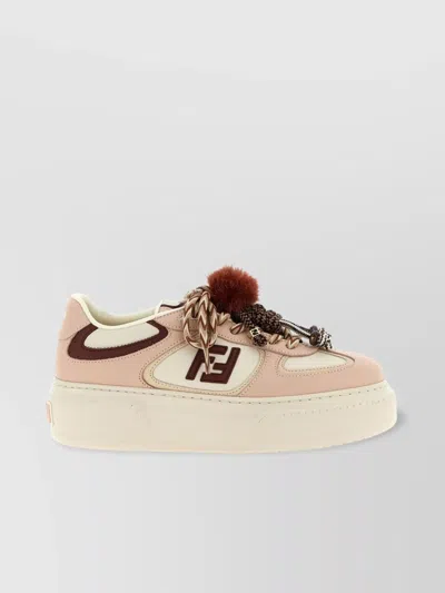 Fendi Match Platform Pom-pom Contrast Sneakers In Neutral
