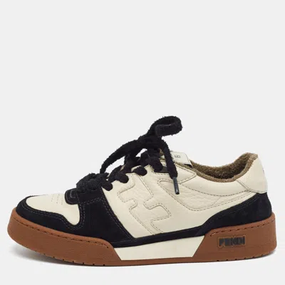 Pre-owned Fendi Match Size 37 Black/white Leather And Suede Low Top Sneakers