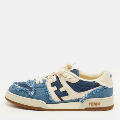 Pre-owned Fendi Match Size 42 Blue Denim/cream Lace Up Sneakers