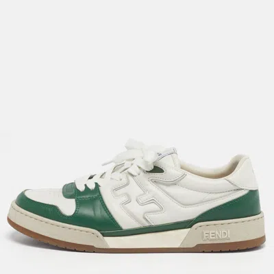 Pre-owned Fendi Match Size 42 White/green Leather Lace Up Sneakers