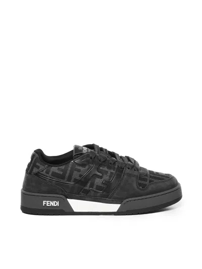 Fendi Match Sneakers In Ff Jacquard Fabric And Suede In Gray