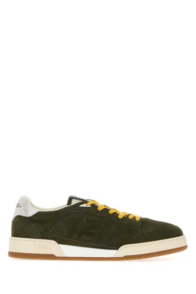 Fendi Match Sneaker In Suede In Green