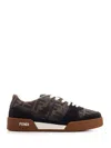 Fendi Match Suede Sneakers With Jacquard Ff Fabric Inserts In Brown