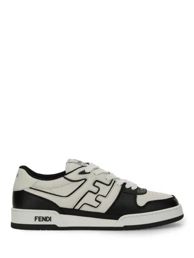 Fendi Leather Sneakers With Ff Lateral Logo In Black