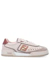 Fendi Leather Sneakers With Contrast Heel Tab In Beige