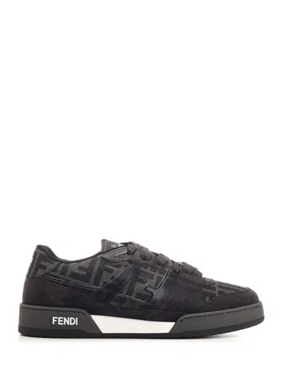 Fendi Match Sneakers In Ff Jacquard Fabric And Suede In Gray