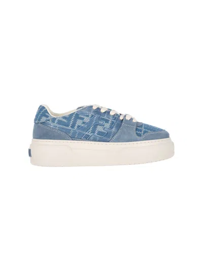 Fendi Match Canvas And Suede Low-top Sneakers In Blue
