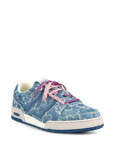 Fendi Match Floral Denim-effect Jacquard Low-top Sneakers In Blue