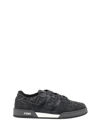Fendi Match Sneakers In Ff Jacquard Fabric And Suede In Gray