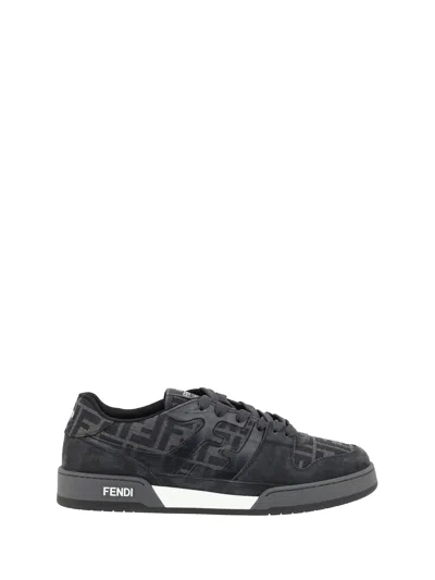 Fendi Match Sneakers In Ff Jacquard Fabric And Suede In Gray