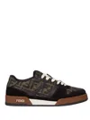 Fendi Match Ff Jacquard Fabric And Suede Sneakers In Brown