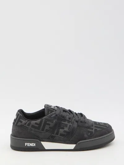 Fendi Match Sneakers In Ff Jacquard Fabric And Suede In Gray