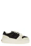Fendi Canvas And White Suede Platform Low-tops In Green
