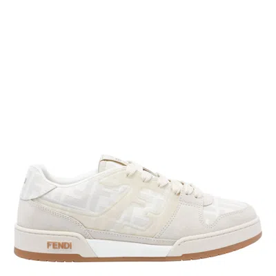 Fendi Match Ff Jacquard And Leather Sneakers In Neutral