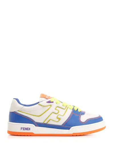 Fendi Men Leather Sneakers With Ff Lateral Logo In Blue
