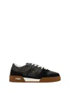 Fendi Match Suede Sneakers With Jacquard Ff Fabric Inserts In Nero/tab/bianco