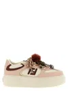 Fendi Low Top Platform Shoes In Pink Leather With Charm In Neutral