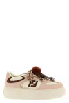 Fendi Low Top Platform Shoes In Pink Leather With Charm In Neutral